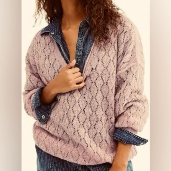 Free People Taupe Say Hello Oversize Women’s Sweater S - Picture 2 of 9